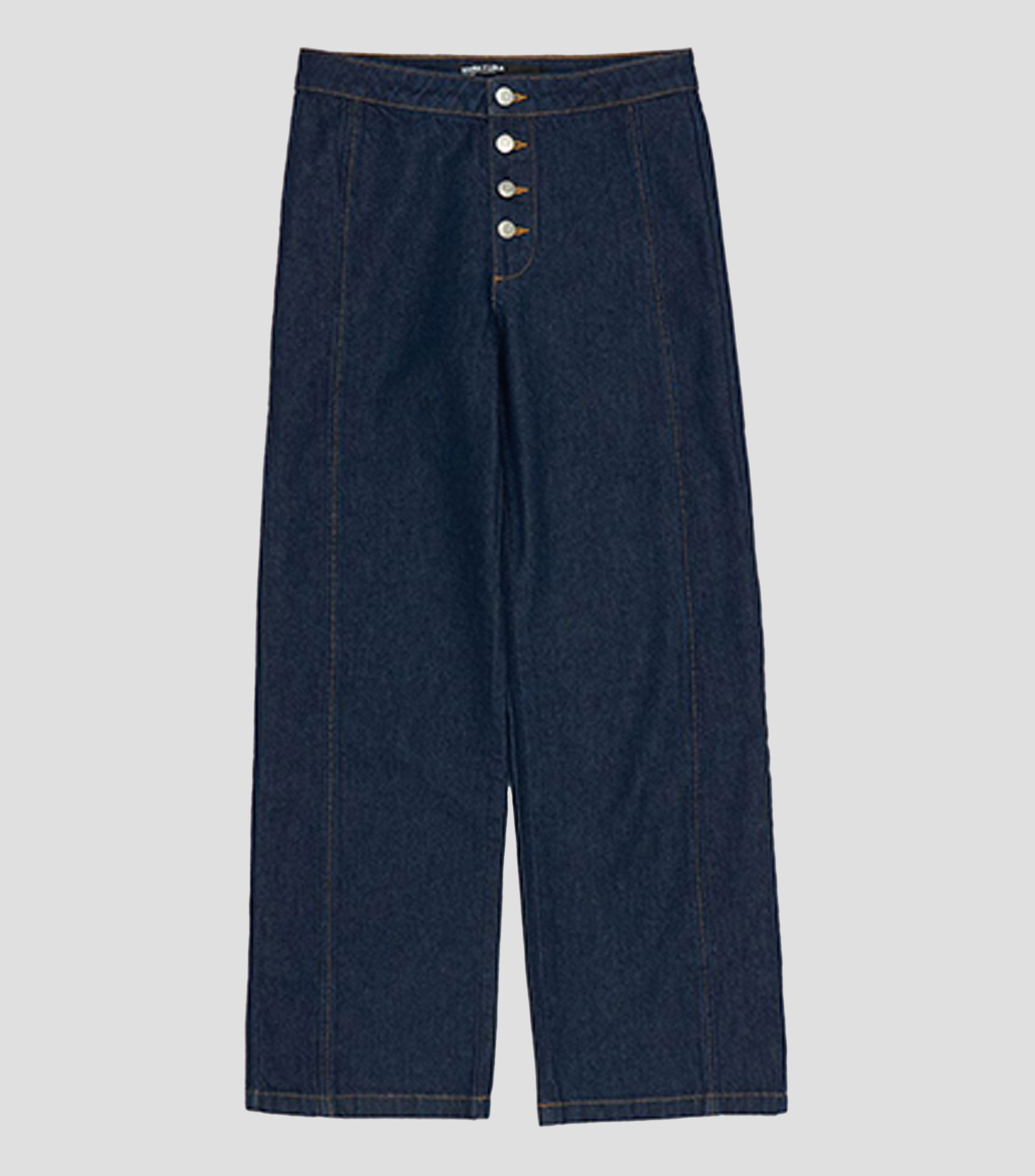 Pantalón recto botones denim azul oscuro Mujer